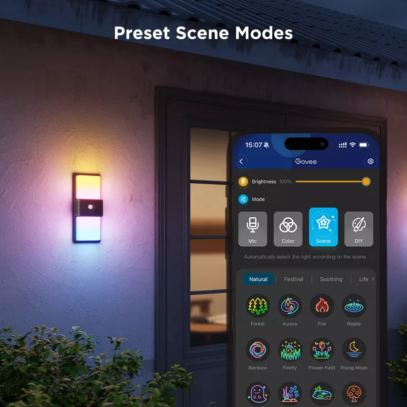 Āra sienas gaismeklis Govee H7078CD1 Smart RGB krāsu mainošs, Wi‑Fi/viedā vadība