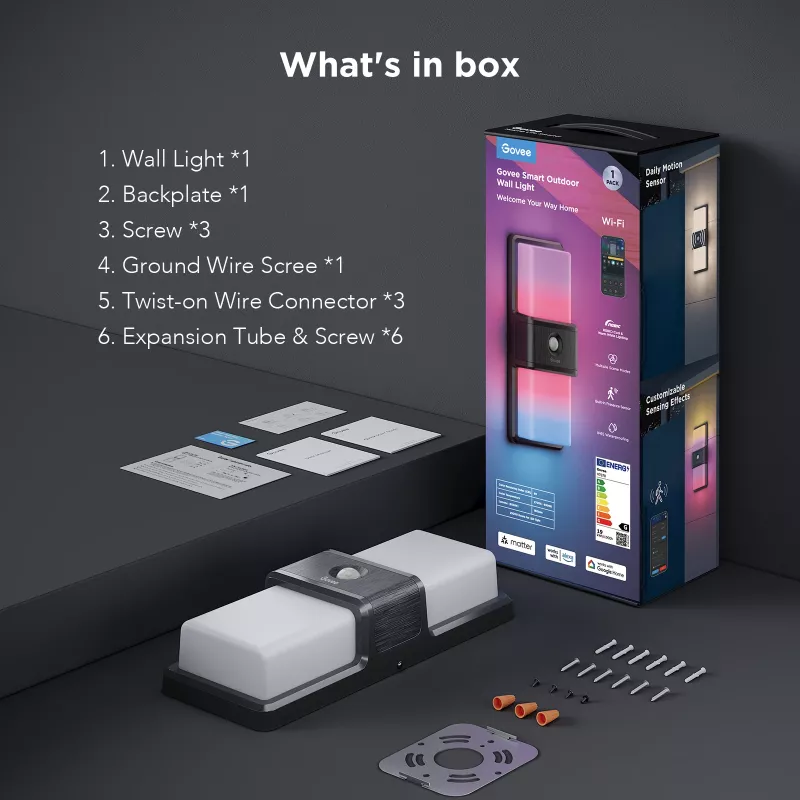 Āra sienas gaismeklis Govee H7078CD1 Smart RGB krāsu mainošs, Wi‑Fi/viedā vadība
