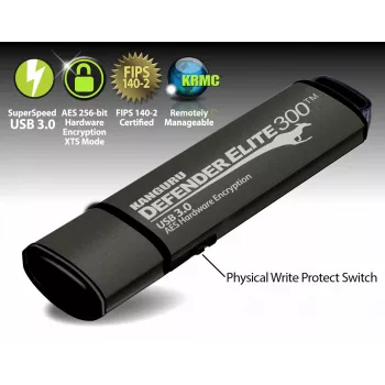 Kanguru Defender Elite 300 USB zibatmiņa 256 GB USB Type-A 3.2 Gen 1 (3.1 Gen 1) Melna