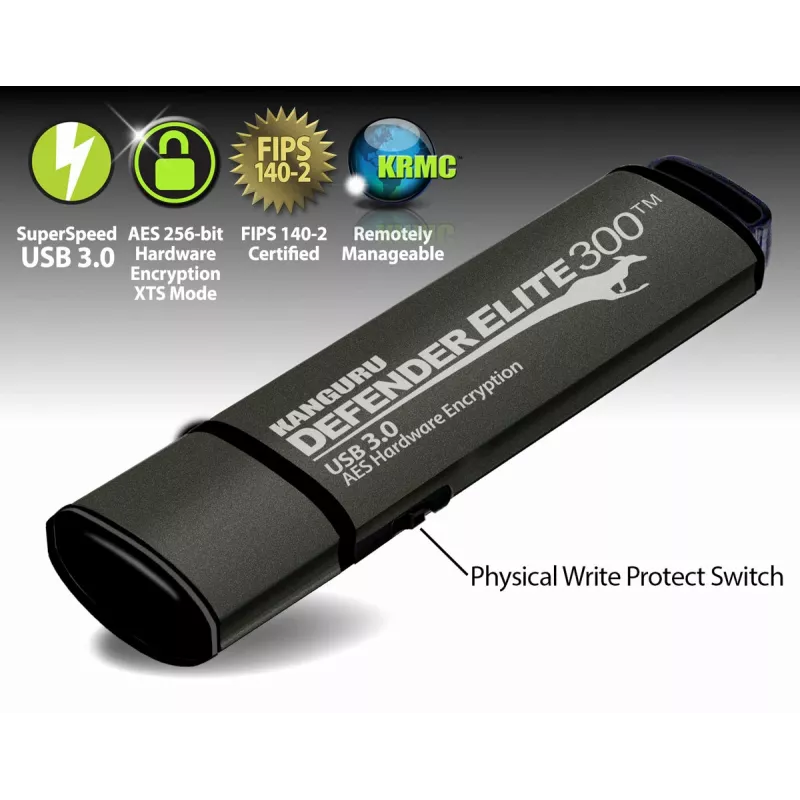 Kanguru Defender Elite 300 USB zibatmiņa 256 GB USB Type-A 3.2 Gen 1 (3.1 Gen 1) Melna