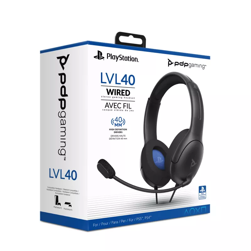 PDP LVL50 vadu austiņas PS4 baltas - 50 mm draiveris, vadu, Vadu, Spēļu, Austiņas, Melns