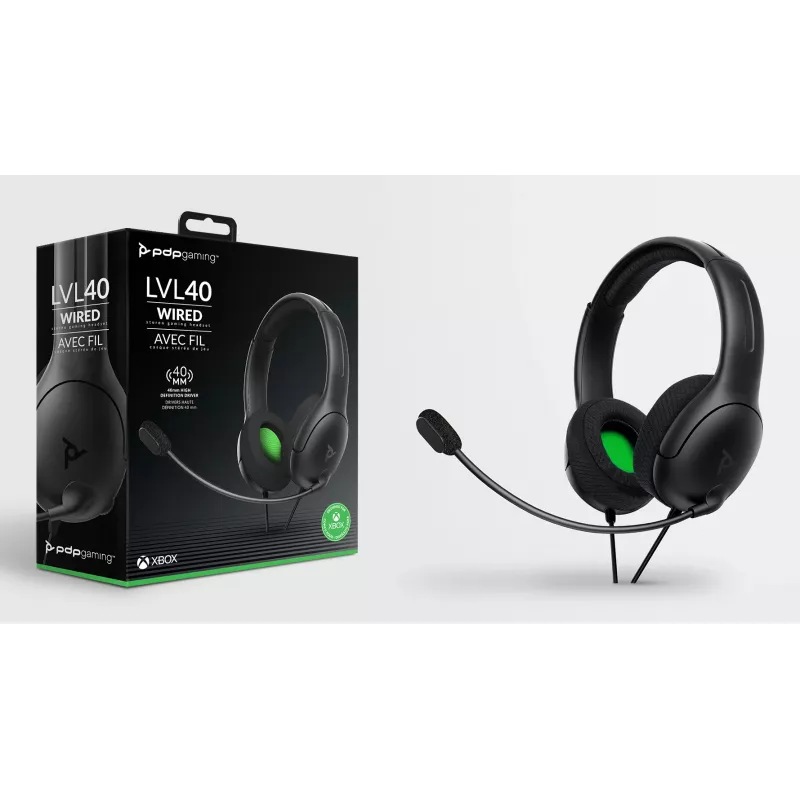 PDP LVL50 vadu stereo austiņu komplekts XBSX, vadu, spēlēm, austiņu komplekts, melna