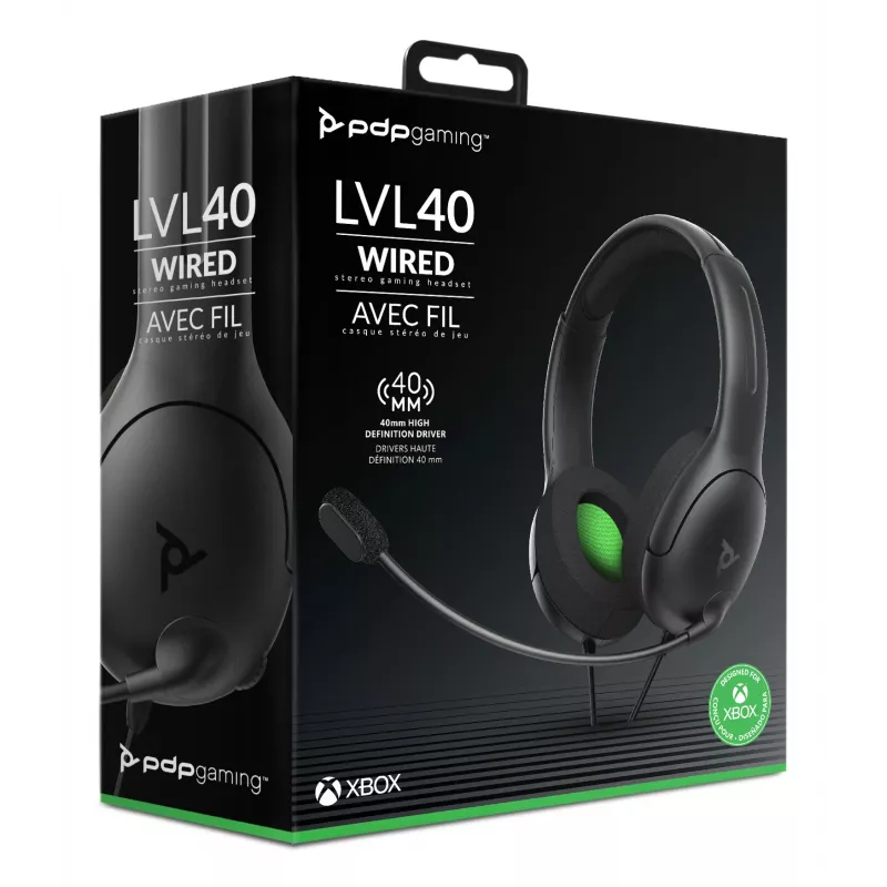 PDP LVL50 vadu stereo austiņu komplekts XBSX, vadu, spēlēm, austiņu komplekts, melna