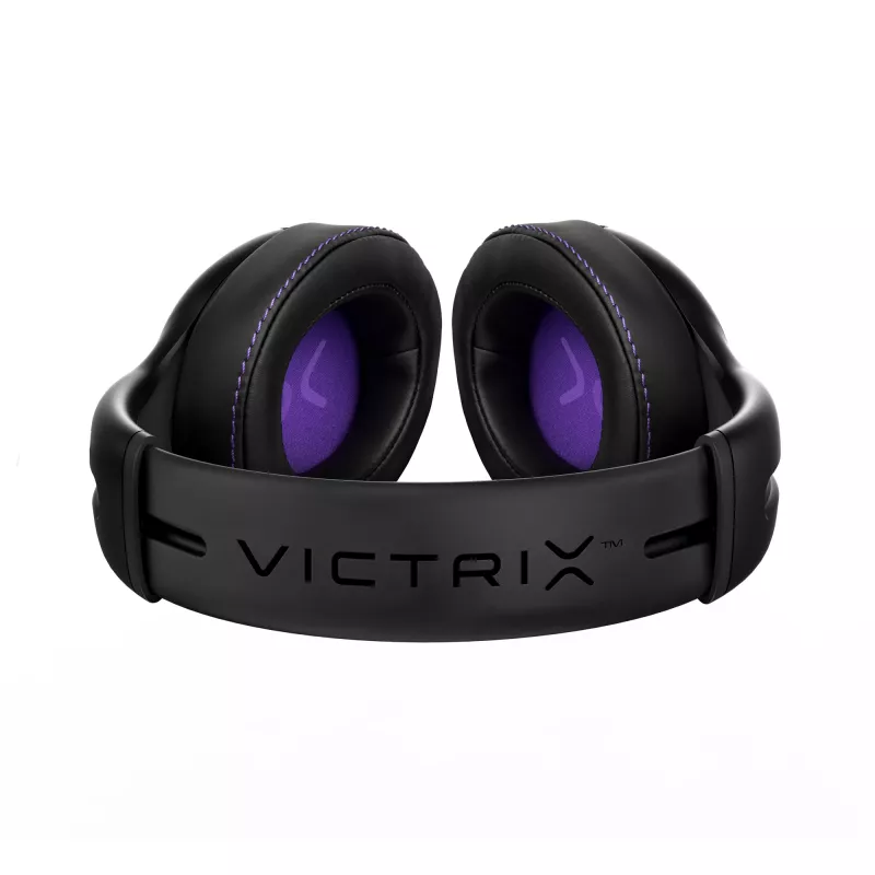 Austiņas VICTRIX Gambit Wireless — vadu un bezvadu, 20–20000 Hz, 2 m kabelis, 301 g, melnas/purpura