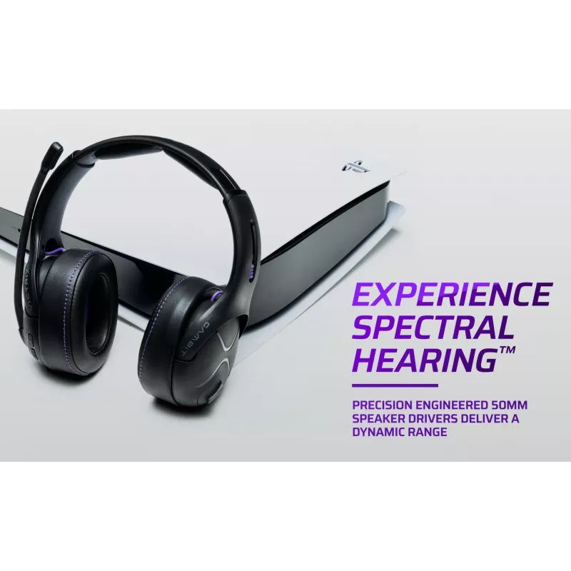 Austiņas VICTRIX Gambit Wireless — vadu un bezvadu, 20–20000 Hz, 2 m kabelis, 301 g, melnas/purpura