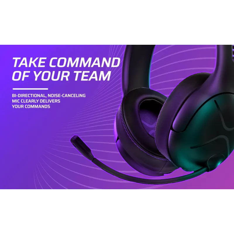 Austiņas VICTRIX Gambit Wireless — vadu un bezvadu, 20–20000 Hz, 2 m kabelis, 301 g, melnas/purpura