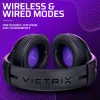 Austiņas VICTRIX Gambit Wireless — vadu un bezvadu, 20–20000 Hz, 2 m kabelis, 301 g, melnas/purpura