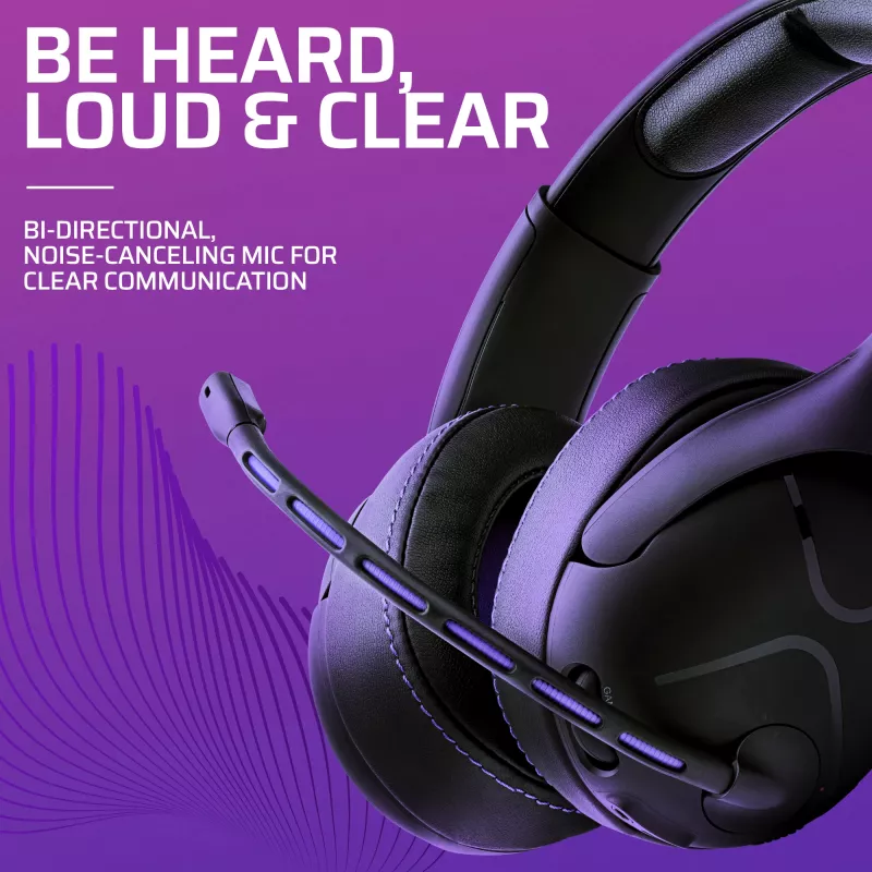 Austiņas VICTRIX Gambit Wireless — vadu un bezvadu, 20–20000 Hz, 2 m kabelis, 301 g, melnas/purpura