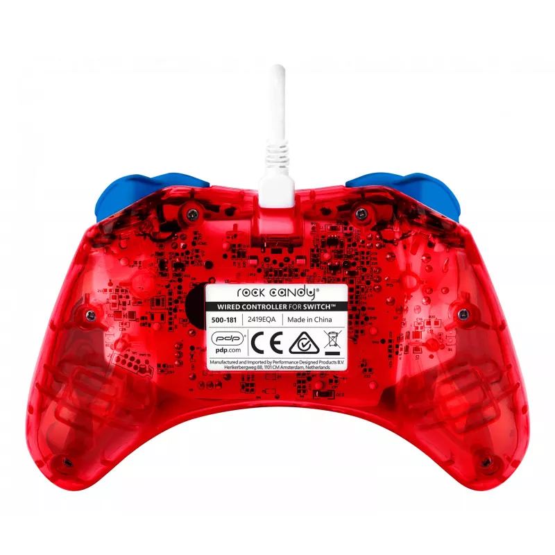 PDP Rock Candy: Mario Punch Red, caurspīdīgs USB spēļu kontrolieris analogais / digitālais Nintendo Switch, Nintendo Switch Lite, Nintendo Switch OLED