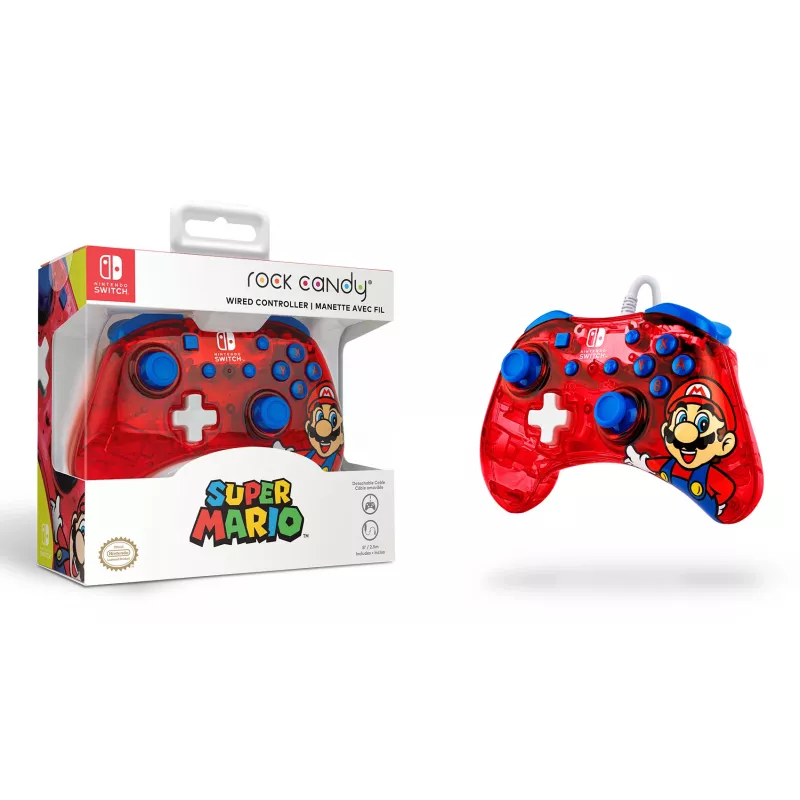 PDP Rock Candy: Mario Punch Red, caurspīdīgs USB spēļu kontrolieris analogais / digitālais Nintendo Switch, Nintendo Switch Lite, Nintendo Switch OLED