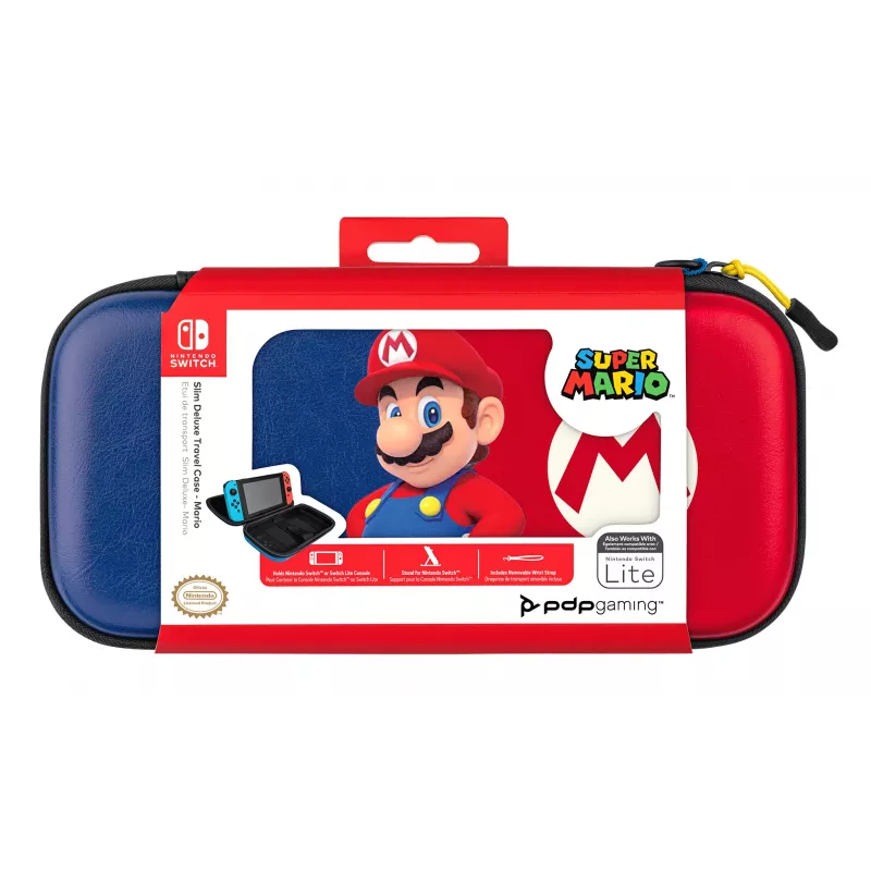 Cietais pārnēsājamais futrālis PDP plāns Deluxe Power Pose Mario priekš Nintendo — zils/sarkans