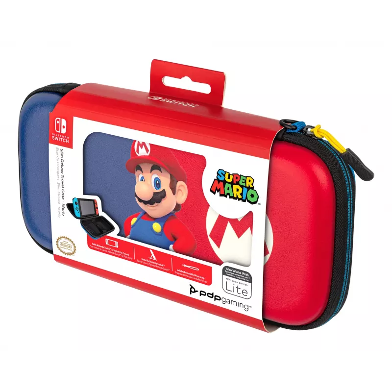 Cietais pārnēsājamais futrālis PDP plāns Deluxe Power Pose Mario priekš Nintendo — zils/sarkans