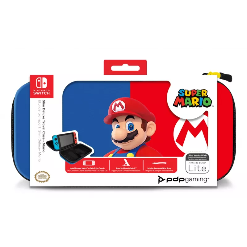Cietais pārnēsājamais futrālis PDP plāns Deluxe Power Pose Mario priekš Nintendo — zils/sarkans