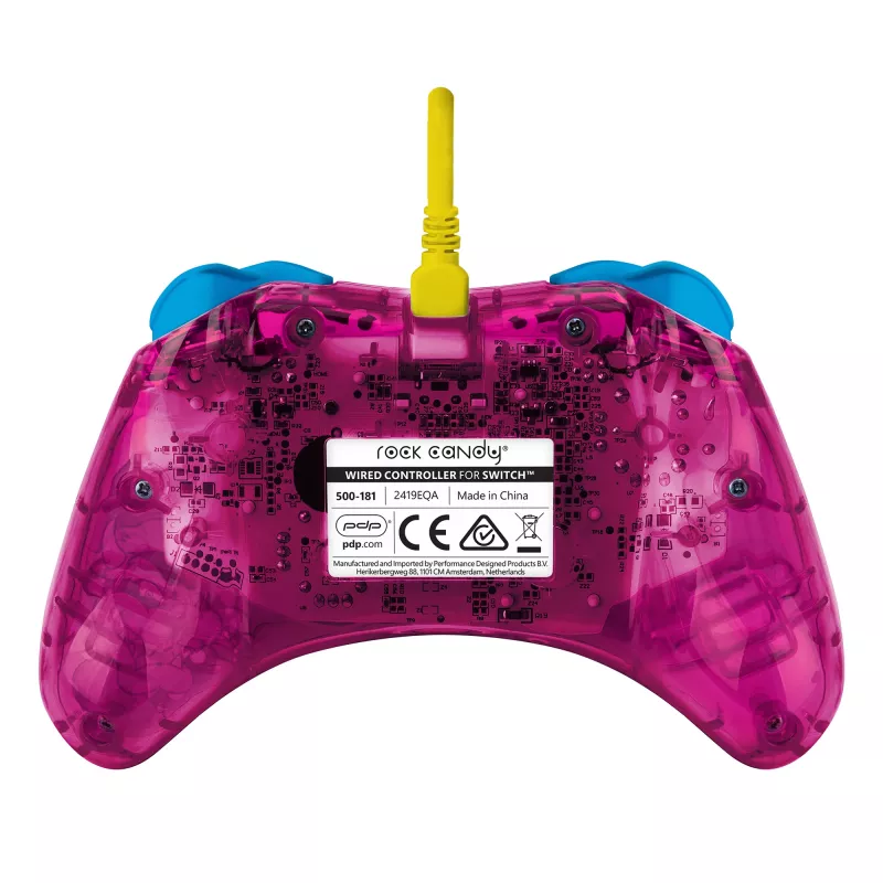 PDP Rock Candy: Bubblegum Peach Pink, caurspīdīgs USB spēļu kontrolieris Analogue / Digital Nintendo Switch, Nintendo Switch Lite, Nintendo Switch OLED