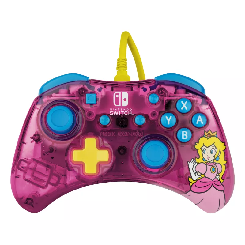 PDP Rock Candy: Bubblegum Peach Pink, caurspīdīgs USB spēļu kontrolieris Analogue / Digital Nintendo Switch, Nintendo Switch Lite, Nintendo Switch OLED
