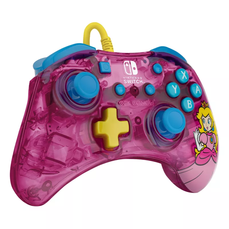 PDP Rock Candy: Bubblegum Peach Pink, caurspīdīgs USB spēļu kontrolieris Analogue / Digital Nintendo Switch, Nintendo Switch Lite, Nintendo Switch OLED