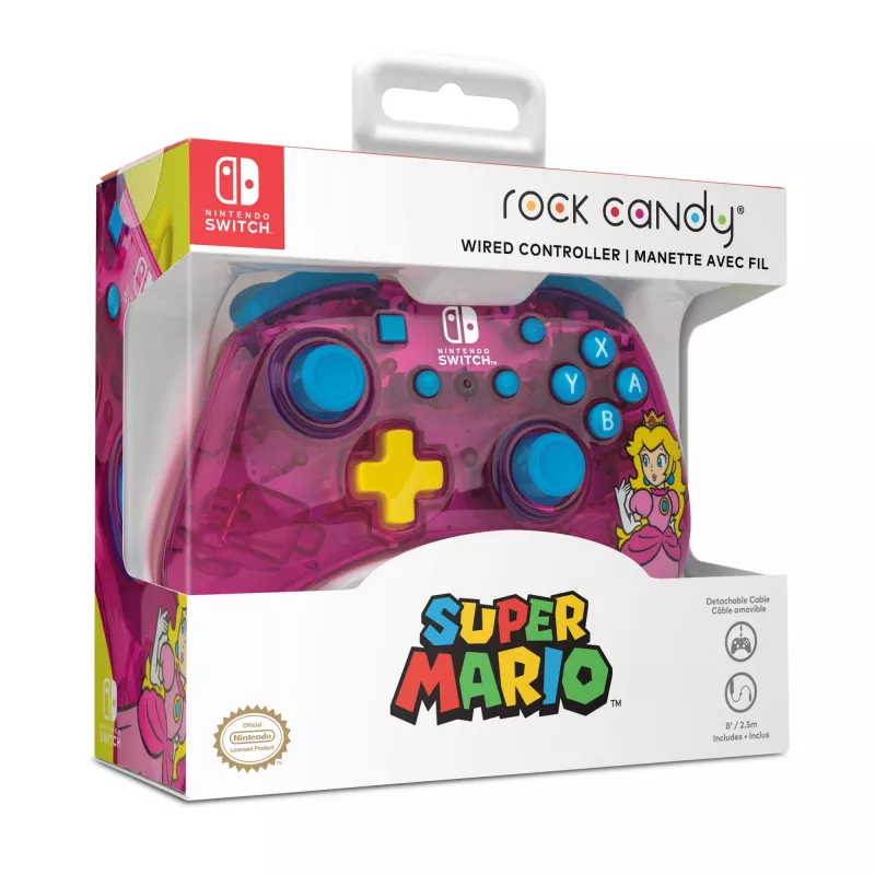 PDP Rock Candy: Bubblegum Peach Pink, caurspīdīgs USB spēļu kontrolieris Analogue / Digital Nintendo Switch, Nintendo Switch Lite, Nintendo Switch OLED