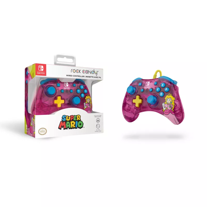 PDP Rock Candy: Bubblegum Peach Pink, caurspīdīgs USB spēļu kontrolieris Analogue / Digital Nintendo Switch, Nintendo Switch Lite, Nintendo Switch OLED
