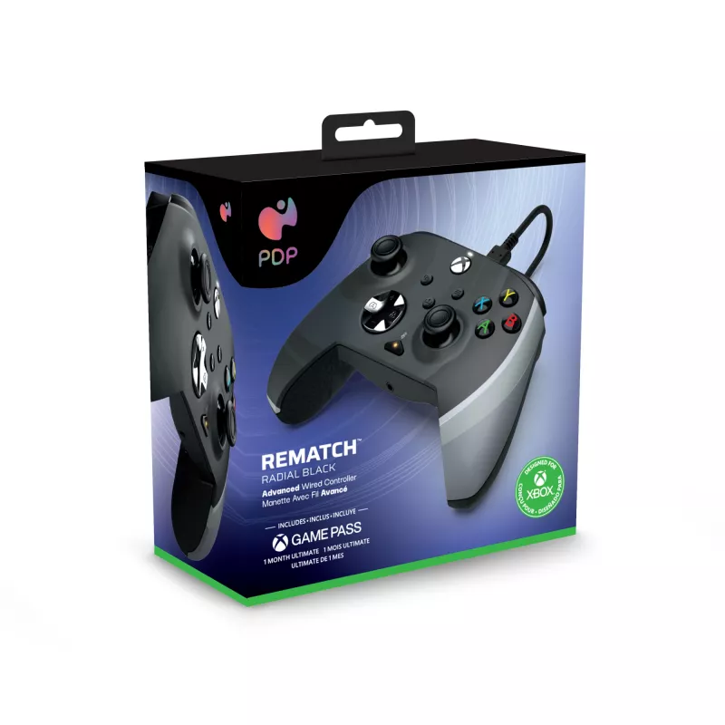 PDP Rematch, melns, balts, USB spēļu kontrolieris ar analogajām svirām datoram, Xbox One, Xbox Series S, Xbox Series X