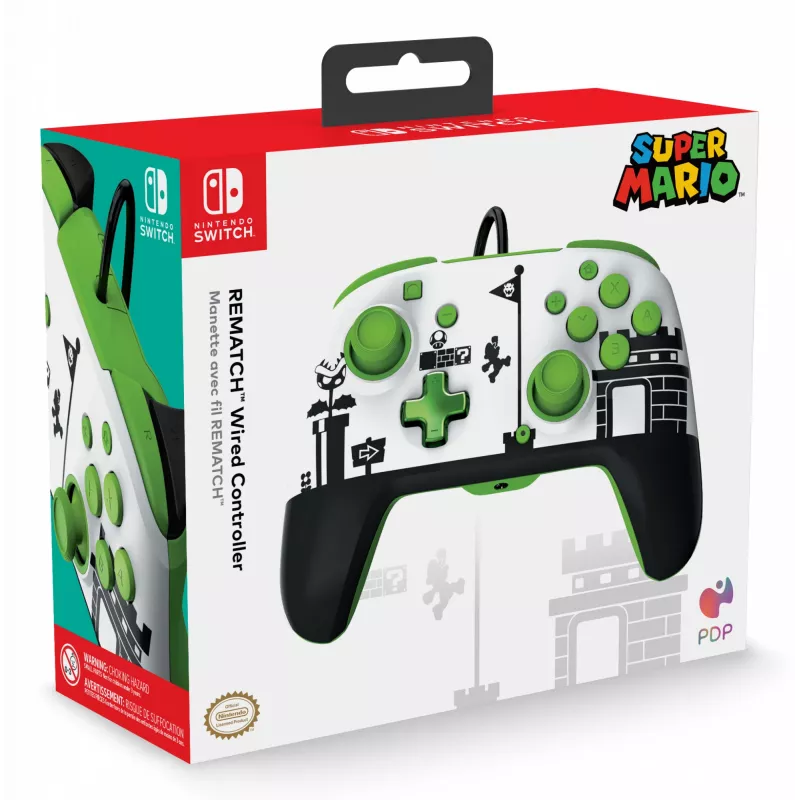 PDP REMATCH vadu kontrolieris: Super Mario Retro, spēļu kontrolieris, Nintendo Switch, Nintendo Switch OLED, D-spraudnis, Sākuma poga, analogais / digitālais, vadu, USB