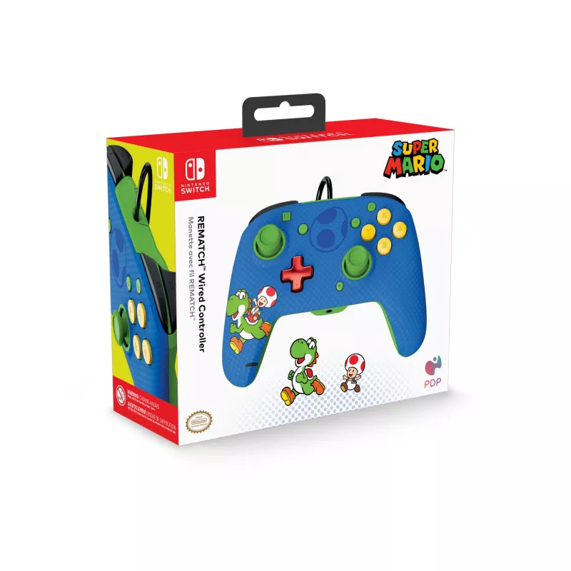 PDP REMATCH vadu kontrolieris: Yoshi & Toad, spēļu panelis, Nintendo Switch, Nintendo Switch OLED, D-kursors, Sākuma poga, analogā / digitālā, vadu, USB