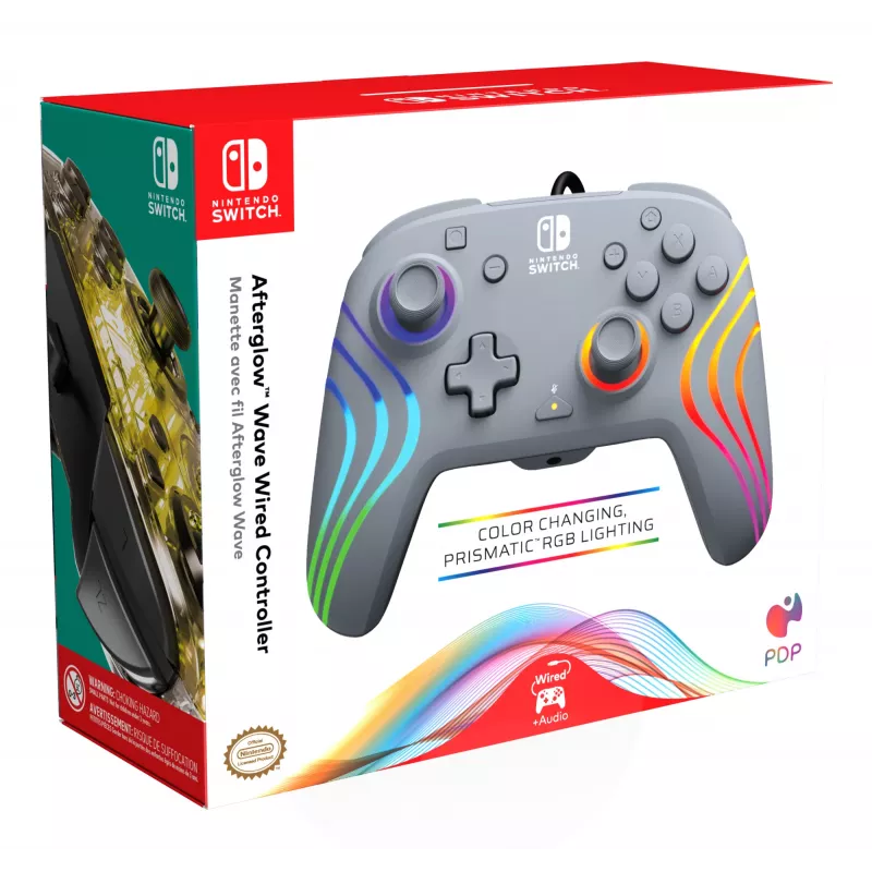 PDP Afterglow Wave pelēks USB spēļu kontrolieris analogais / ciparu Nintendo Switch, Nintendo Switch OLED