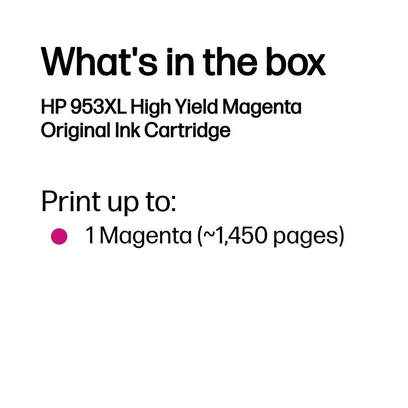 HP 953XL lielas ietilpības fuksīna oriģinālā tintes kasetne, fuksīna, 1 gab., 1450 lapas