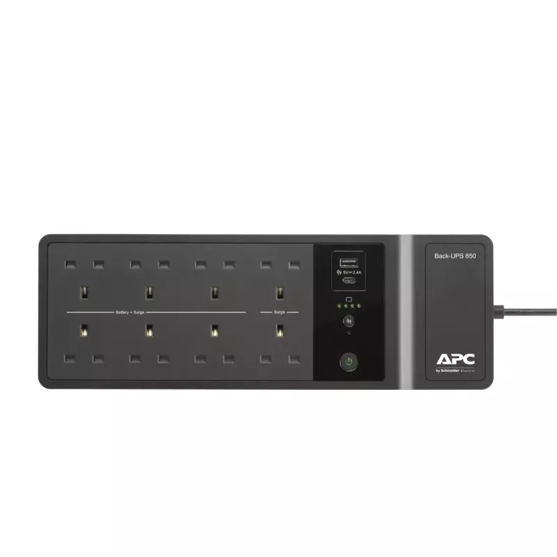 APC Back-UPS BE850G2-UK - 8x BS 1363 ligzdas, 850VA, 2 USB lādētāji, 1 USB datu pieslēgvieta