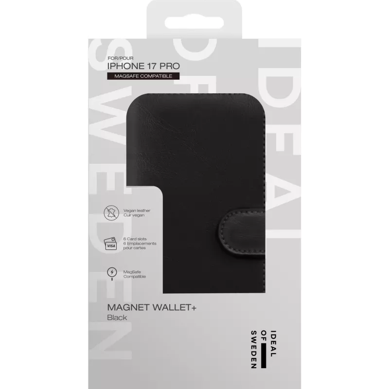 iDeal of Sweden Magnet Wallet+ MagSafe iPhone 17 Pro Melns, maka veida vāciņš, Apple, iPhone 17 Pro, Melns