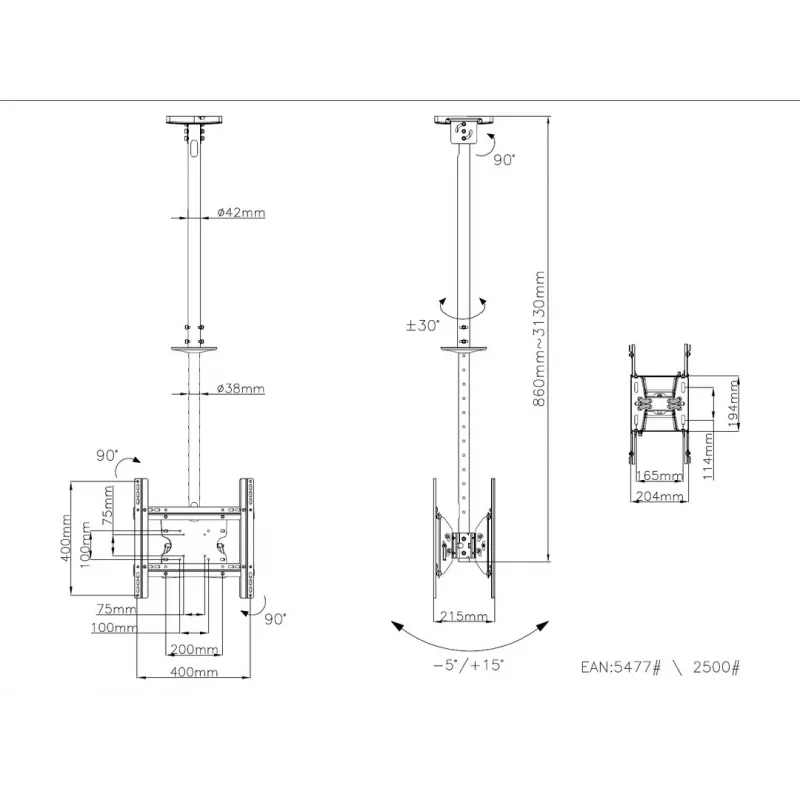 Griestu stiprinājums Multibrackets M Public Medium Back to Back Melns 3000