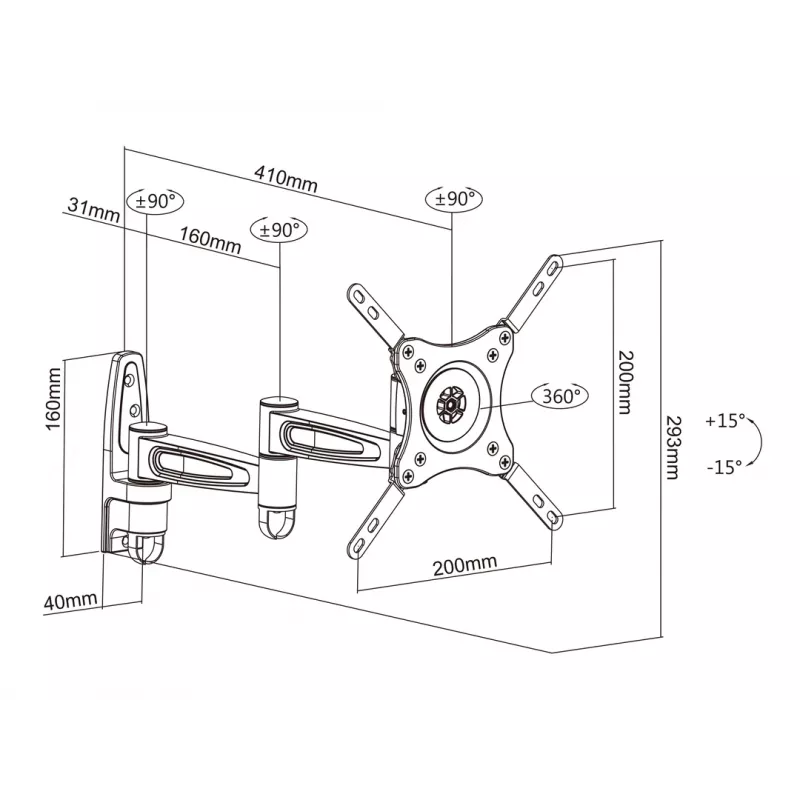 Multibrackets M VESA Flexarm 360 III Balts 15 kg 15-32 collas