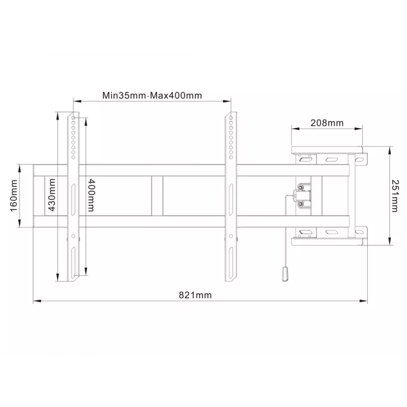 Pagriežamais sienas stiprinājums MULTIBRACKETS M Universal 180° — 26 collu–47 collu ekrāniem, VESA līdz 400x400, maks. 25 kg, melns