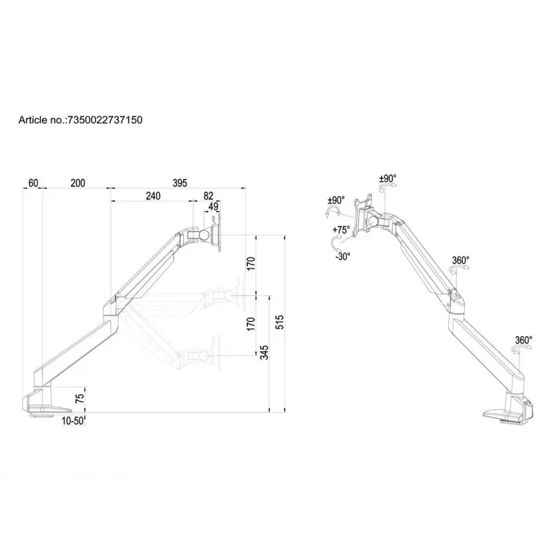 Multibrackets M VESA Gas Lift Arm Single balta