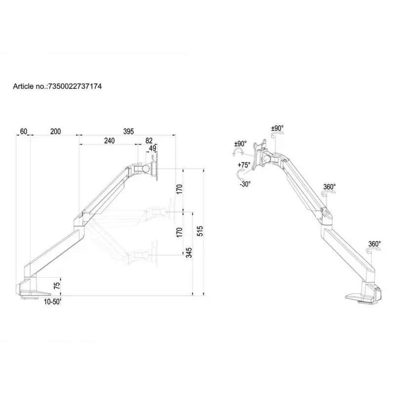 Multibrackets M VESA Gas Lift Arm Single melns