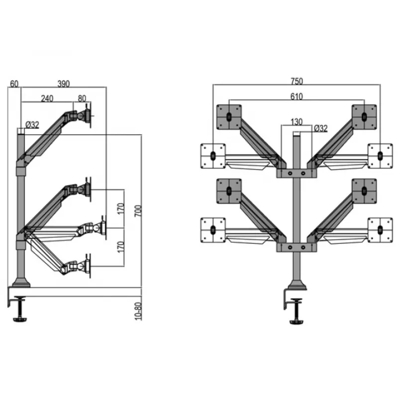 Multibrackets M VESA Gas Lift Arm Quad Melns 40 kg 15-32 collas