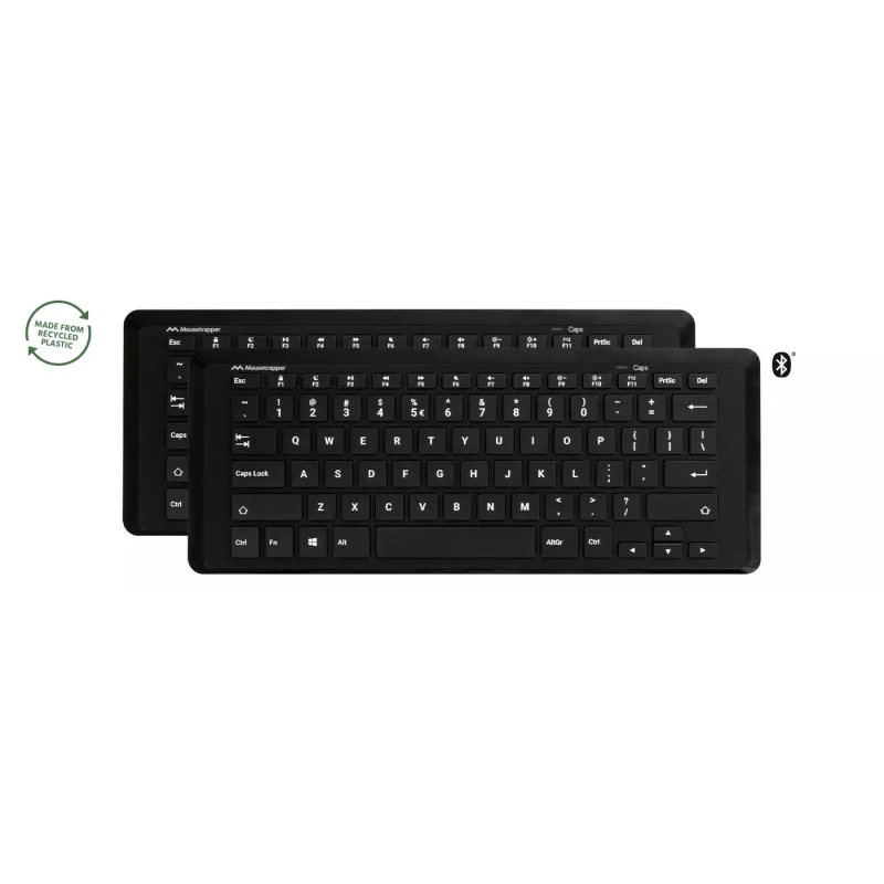 Bezvadu tastatūra Mousetrapper Type Mini QWERTY NORDIC — USB-C, RF bezvadu, Bluetooth, melna