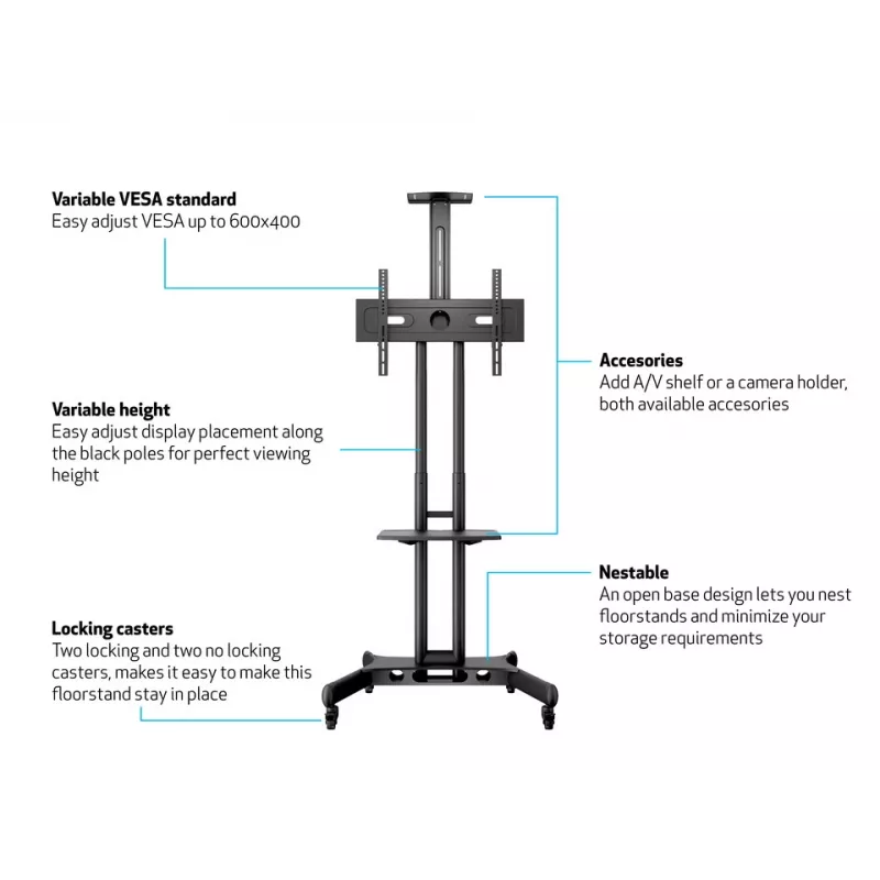 Plaukts Multibrackets M Public Floorstand Shelf Basic 150 Melns Plastmasa Tērauds