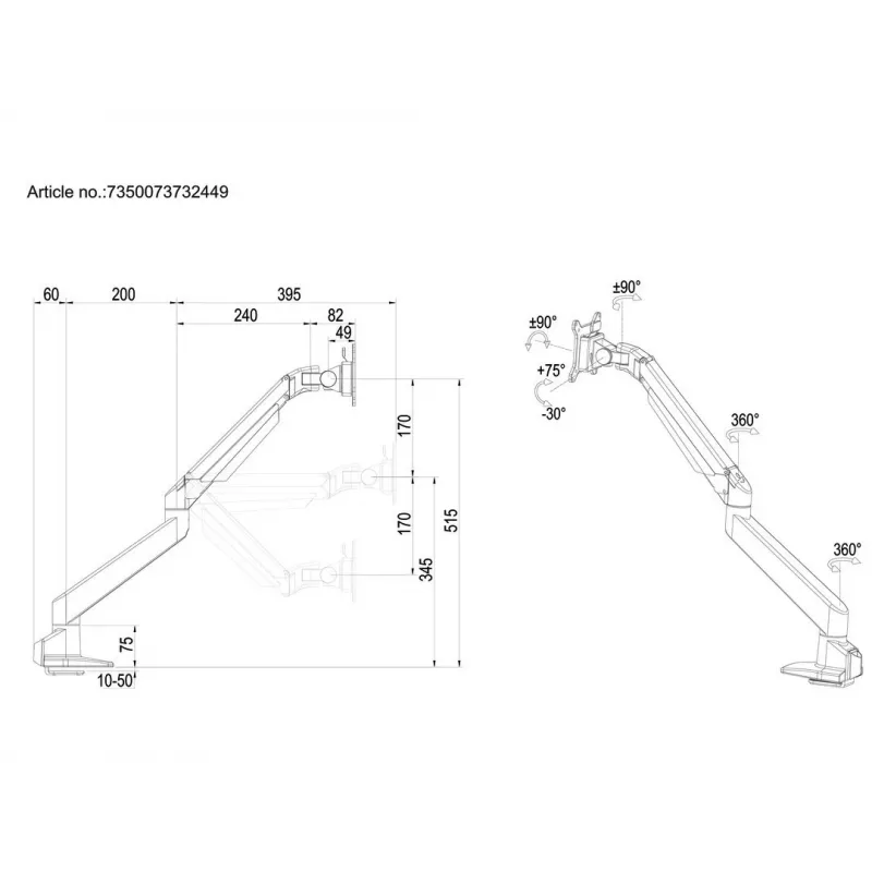 Multibrackets M VESA Gas Lift Arm Single Melns HD