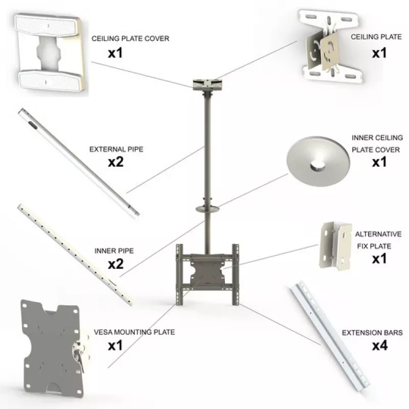 Multibrackets M Public Ceilingmount Medium Single balta 3000 Maks. svars 30 kg Min. ekrāns 32 collas Maks. ekrāns 55 collas