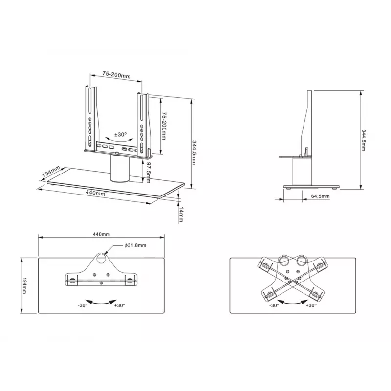 Galda statīvs Multibrackets M VESA Tablestand Turn Melns X Small MAX 200x200