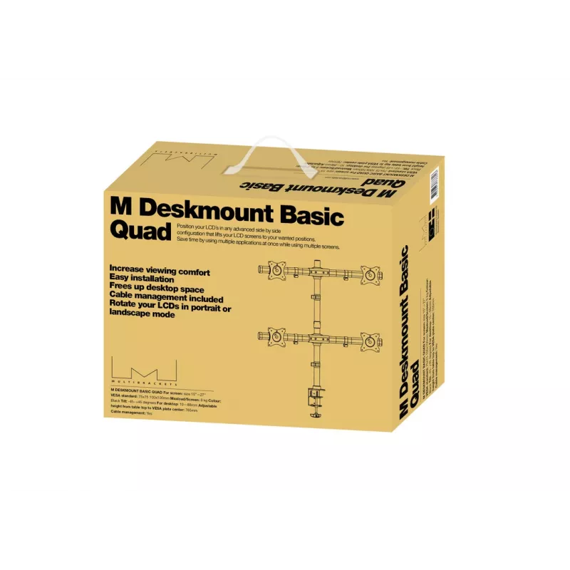 Multibrackets M Deskmount Basic Quad, skava/caururbums, 32 kg, 38,1 cm (15″), 68,6 cm (27″), 100 x 100 mm, melns