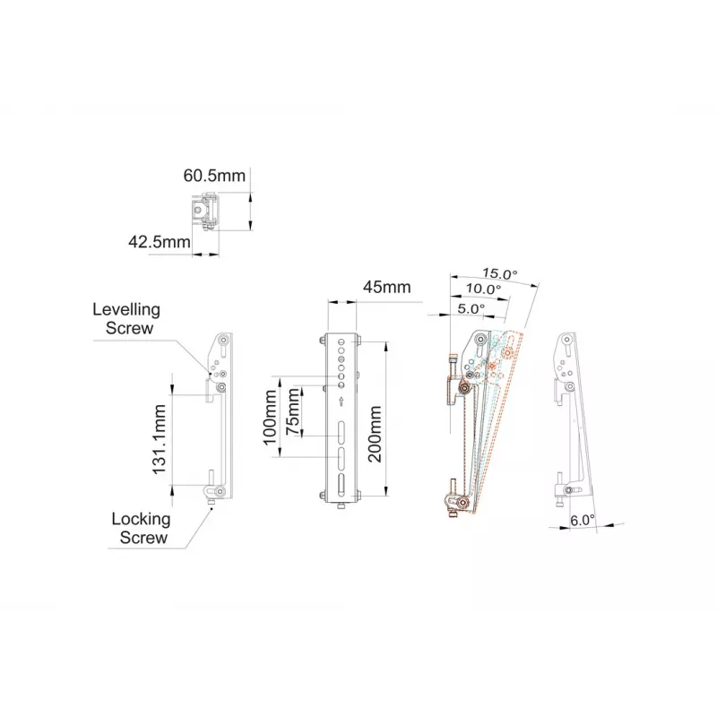 Plakanā paneļa stiprinājuma svira MULTIBRACKETS M Pro Series Tilt Arms 200mm melna tērauda, 1,5 kg, iepakojumā 2 gab.