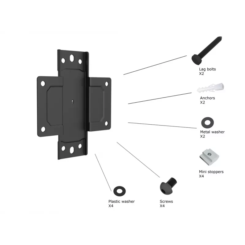 Multibrackets M Pro Series - Wallmount Plate Small, Sienas plāksne, Melna, Tērauds, 30 kg, Sliede, M Pro Series