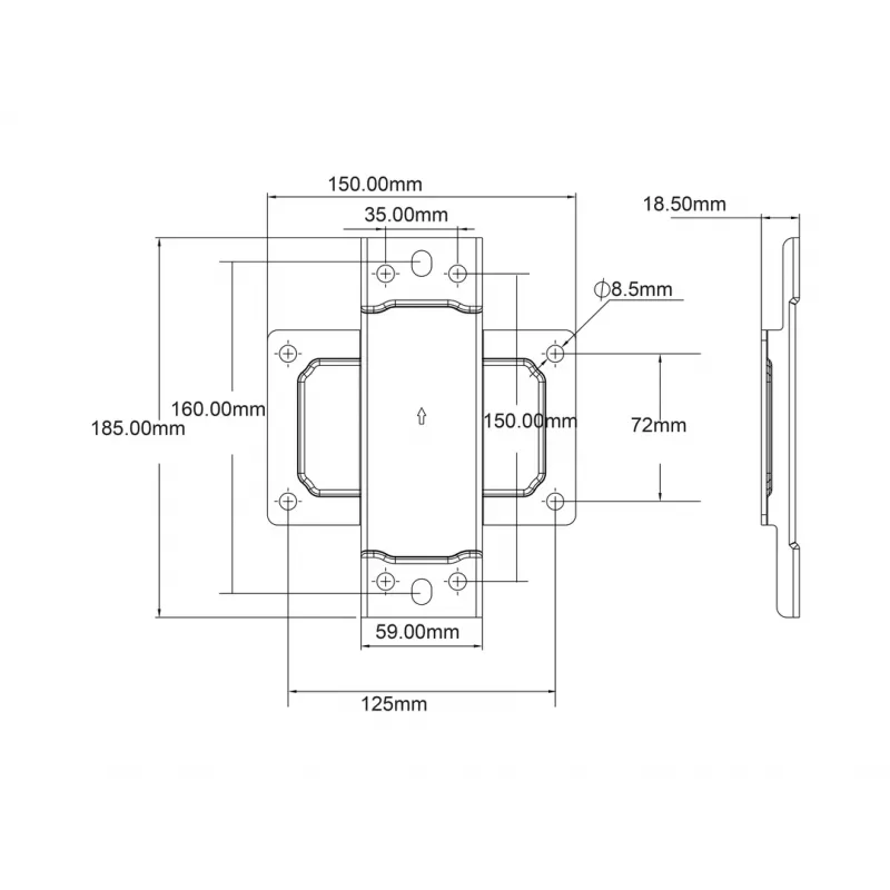 Multibrackets M Pro Series - Wallmount Plate Small, Sienas plāksne, Melna, Tērauds, 30 kg, Sliede, M Pro Series