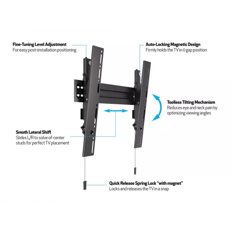 Multibrackets M VESA sienas stiprinājums Super plāns Tilt 400 MAX, 81,3 cm (32 collas), 139,7 cm (55 collas), 100 x 100 mm, 400 x 400 mm, Plastmasa, Tērauds, Melns