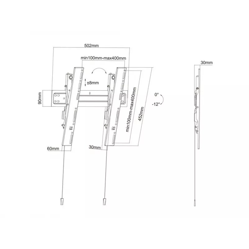 Multibrackets M VESA sienas stiprinājums Super plāns Tilt 400 MAX, 81,3 cm (32 collas), 139,7 cm (55 collas), 100 x 100 mm, 400 x 400 mm, Plastmasa, Tērauds, Melns