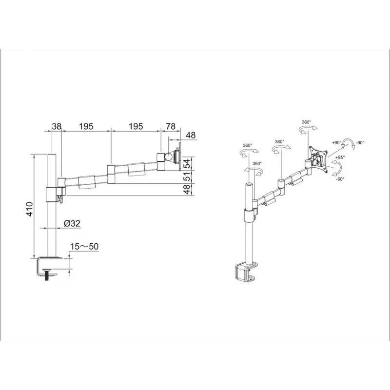 Galda stiprinājums Multibrackets M VESA Deskmount Officeline Single II Melns