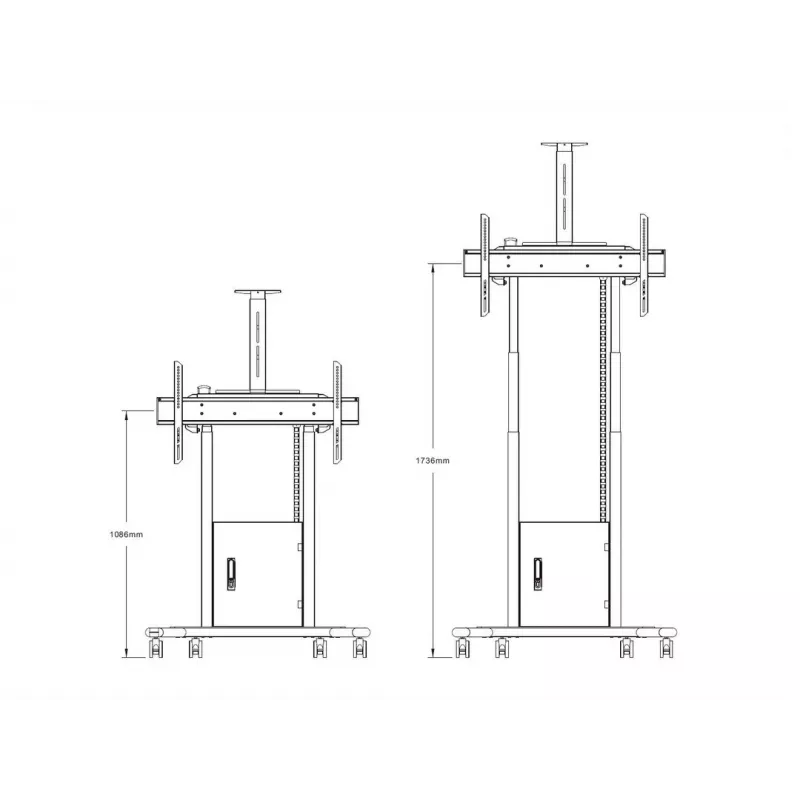 Multibrackets M motorizētais grīdas statīvs 120 kg melns, ieskaitot skapi un kameras plauktu