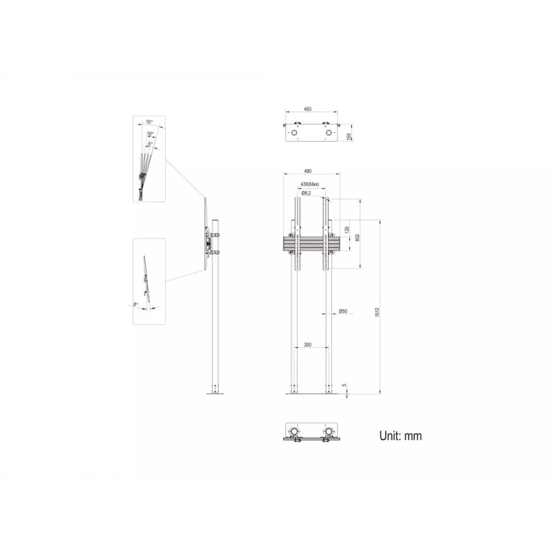 Multibrackets M Dual Pole Floormount Pro 65 collas-90 collas 75 kg melns