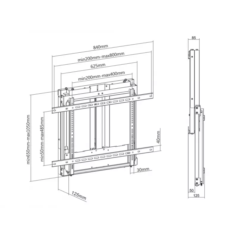 Sienas stiprinājuma kronšteins MULTIBRACKETS M Pretsvars HD 37 collu–55 collu televizoriem, VESA 200x200–800x400, 23–40 kg, augstuma regulēšana 0–400 mm, melns
